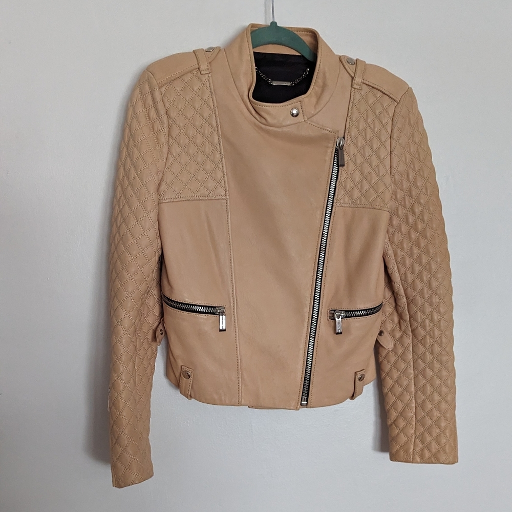 Barbara Bui blush quilted lambskin leather jacket